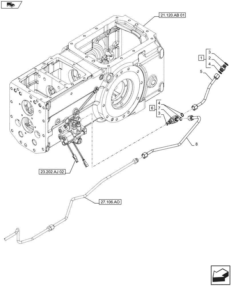 Схема запчастей Case IH FARMALL 115U - (27.106.AN[02]) - VAR - 330308, 330415 - DIFFERENTIAL LOCK, LINE, ISO (27) - REAR AXLE SYSTEM