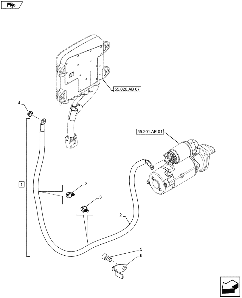 Схема запчастей Case IH FARMALL 115U - (55.201.AU[04]) - VAR - 330798 - HARNESS - STARTER MOTOR - PDU - ISO (55) - ELECTRICAL SYSTEMS