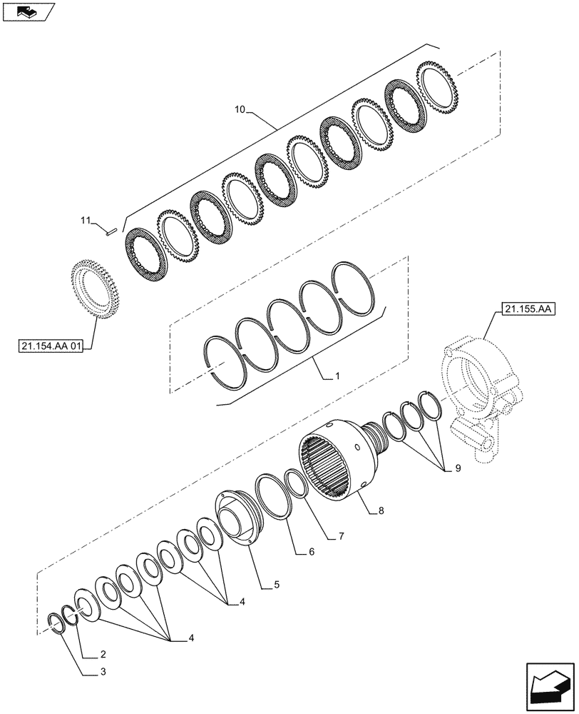 Схема запчастей Case IH FARMALL 115U - (21.154.AA[02]) - STD + VAR - 332279, 332299, 390181 - CLUTCH HOUSING (21) - TRANSMISSION