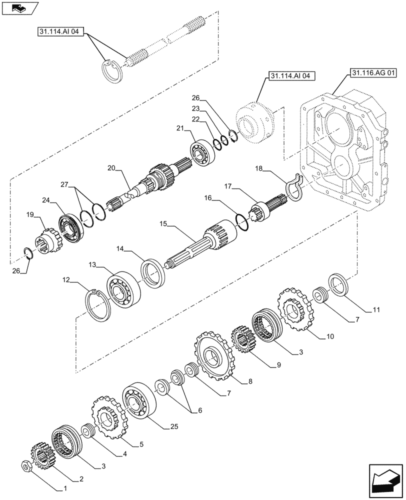 Схема запчастей Case IH FARMALL 115U - (31.116.AL[01]) - VAR - 331729 - PTO 540/540E/1000 RPM, SHAFT & GEAR, ISO (31) - IMPLEMENT POWER TAKE OFF