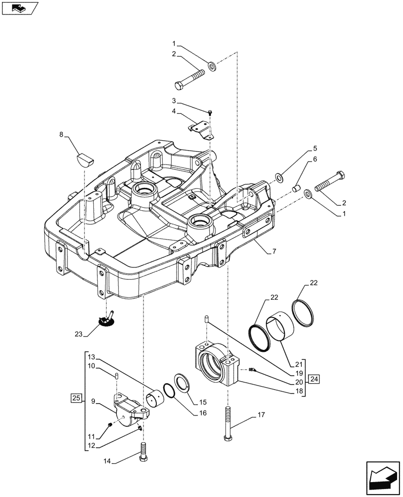 Схема запчастей Case IH FARMALL 115U - (25.100.AV[01]) - STD + VAR - 396489 - FRONT AXLE SUPPORT, STANDARD (25) - FRONT AXLE SYSTEM