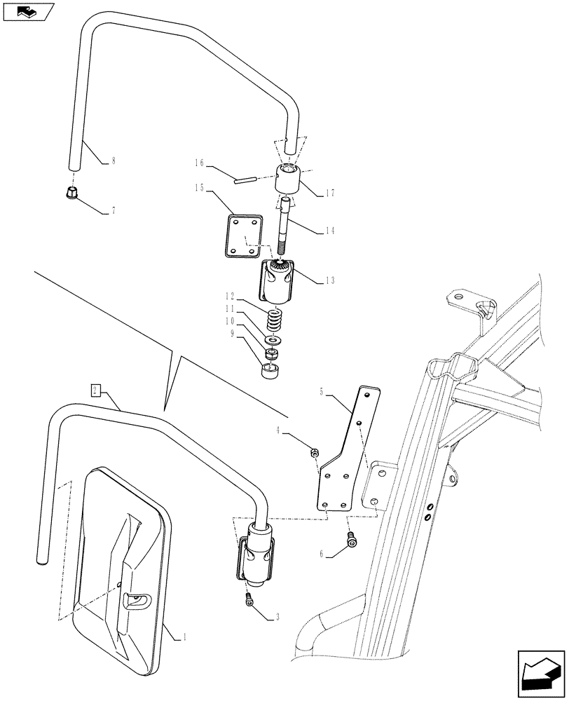 Схема запчастей Case IH FARMALL 115U - (90.118.BM[01]) - STD + VAR - 392878 - FIXED EXTERNAL REAR VIEW MIRROR (90) - PLATFORM, CAB, BODYWORK AND DECALS