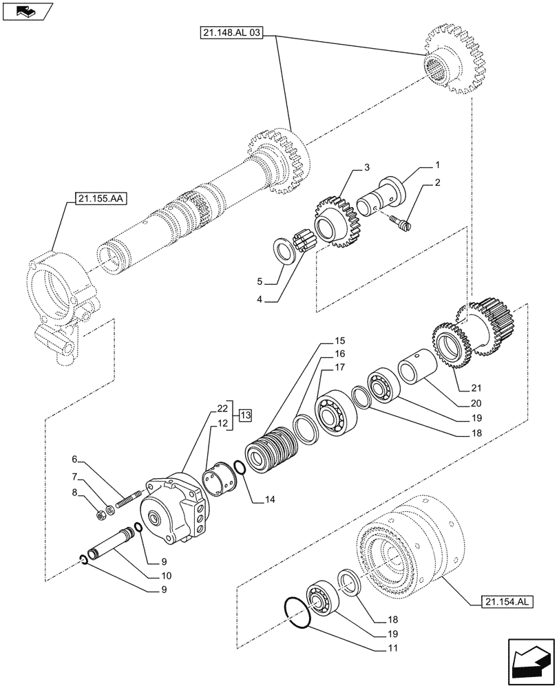 Схема запчастей Case IH FARMALL 105U - (21.148.AA[03]) - VAR - 332279 - TRANSMISSION (24X24), SYNCHRONIZER (1ST/2ND) (21) - TRANSMISSION