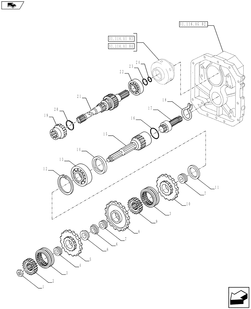 Схема запчастей Case IH FARMALL 115U - (31.116.AL[03]) - VAR - 331819 - PTO 540/540E/1000 RPM, SHAFT & GEAR, W/ GROUND SPEED, ISO (31) - IMPLEMENT POWER TAKE OFF