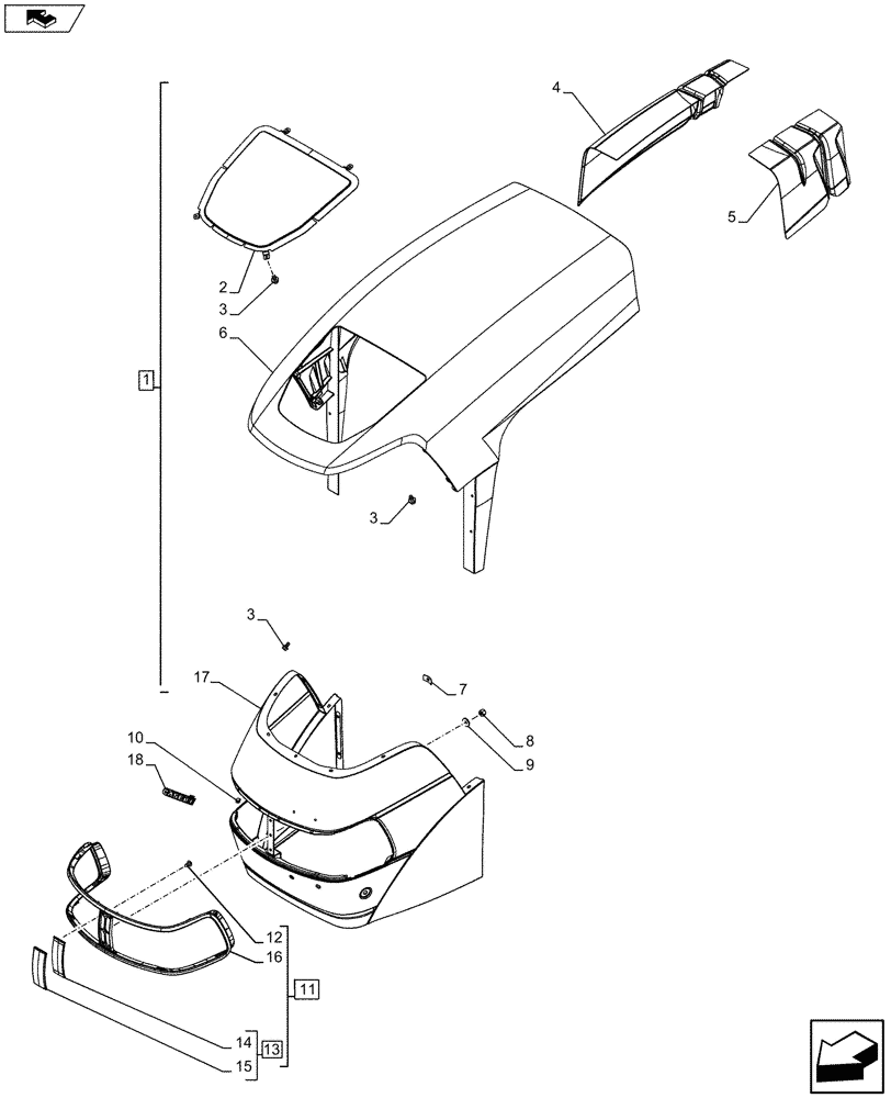 Схема запчастей Case IH FARMALL 115U - (90.100.AU[01]) - STD + VAR - 390500 - ENGINE HOOD (90) - PLATFORM, CAB, BODYWORK AND DECALS