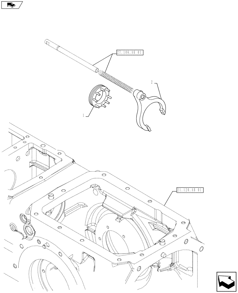 Схема запчастей Case IH FARMALL 115U - (27.106.AK[02]) - STD + VAR - 743931, 743932 - DIFFERENTIAL LOCK, FORK (27) - REAR AXLE SYSTEM