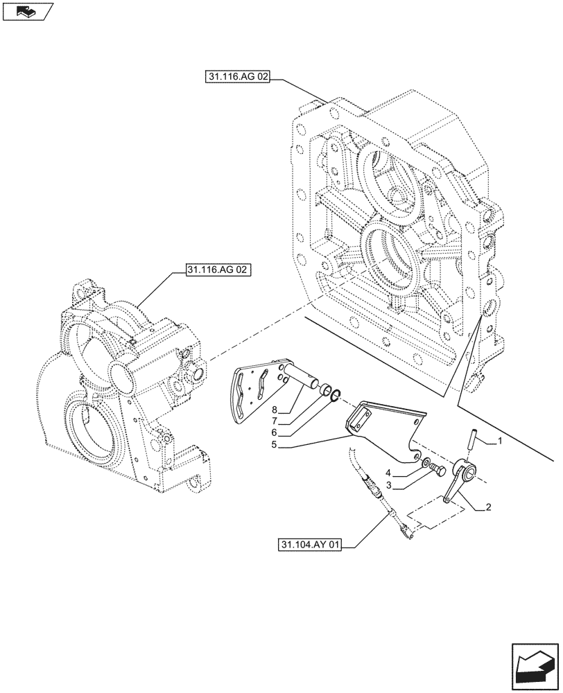 Схема запчастей Case IH FARMALL 115U - (31.104.AY[04]) - VAR - 331819 - PTO 540/540E/1000 RPM, SELECTOR, W/ GROUND SPEED, ISO (31) - IMPLEMENT POWER TAKE OFF