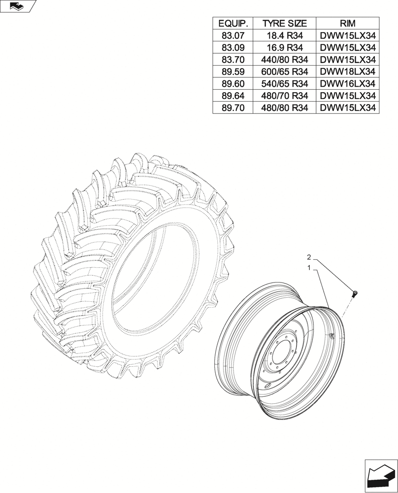 Схема запчастей Case IH FARMALL 115U - (44.520.AB[06]) - WHEEL - REAR - END S/N ZCJR23172 (44) - WHEELS