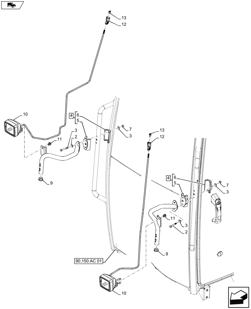Схема запчастей Case IH FARMALL 115U - (55.404.BS[06]) - VAR - 331735, 331744, 335717, 336717 - WORK LAMP, GRAB RAIL, ISO (55) - ELECTRICAL SYSTEMS