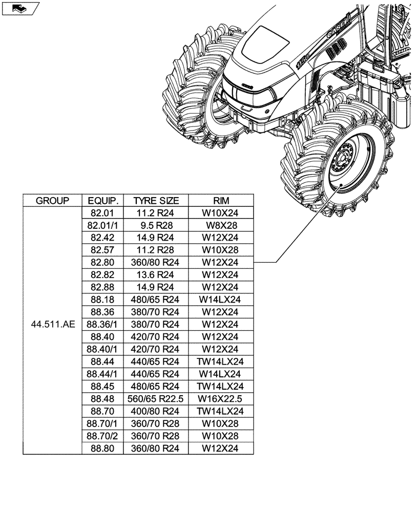 Схема запчастей Case IH FARMALL 115U - (44.000.00[01]) - SECTION INDEX - WHEELS (44) - WHEELS