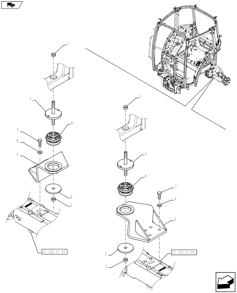 Схема запчастей Case IH FARMALL 115U - (90.150.BB[04]) - VAR - 339606 - CAB SUPPORT - REAR, ISO (90) - PLATFORM, CAB, BODYWORK AND DECALS