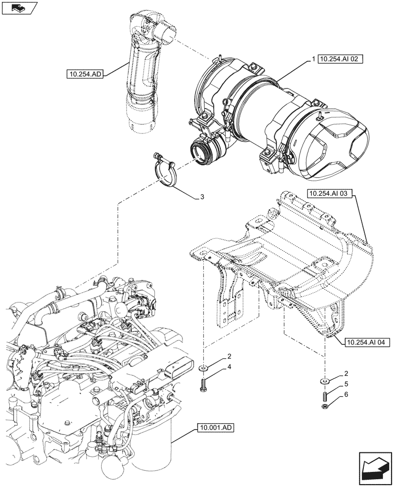 Схема запчастей Case IH FARMALL 105U - (10.254.AI[01]) - STD + VAR - 390446 - MUFFLER, MOUNTING (10) - ENGINE