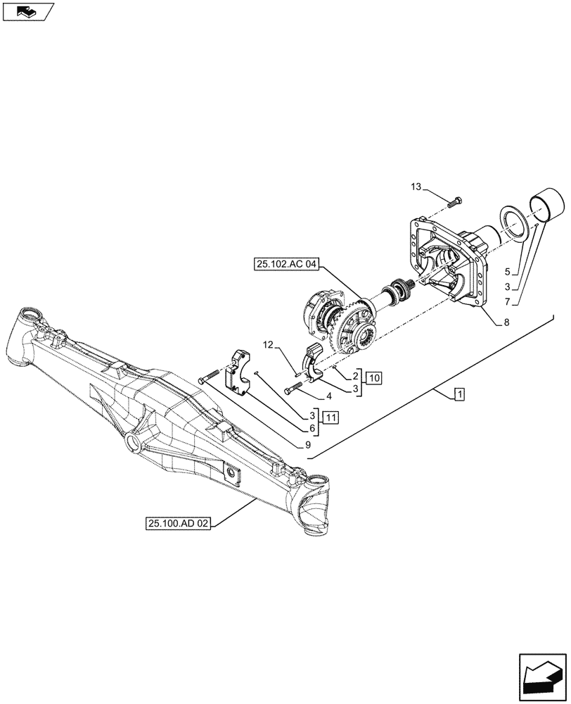 Схема запчастей Case IH FARMALL 105U - (25.102.AC[03]) - VAR - 330308, 330415 - 4WD FRONT AXLE, DIFFERENTIAL CARRIER, W/ HYDRAULIC DIFFERENTIAL LOCK, ISO (25) - FRONT AXLE SYSTEM