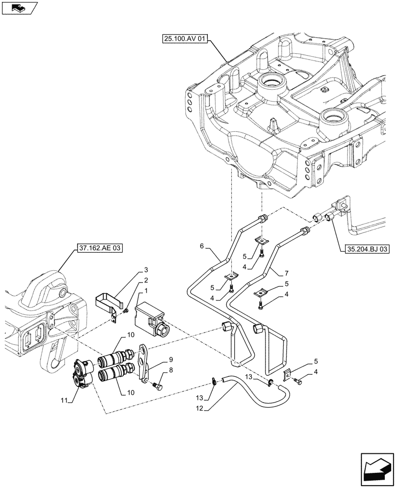 Схема запчастей Case IH FARMALL 115U - (35.204.BJ[04]) - VAR - 330625 - REMOTE CONTROL VALVE, COUPLING, FRONT, PIPE (35) - HYDRAULIC SYSTEMS