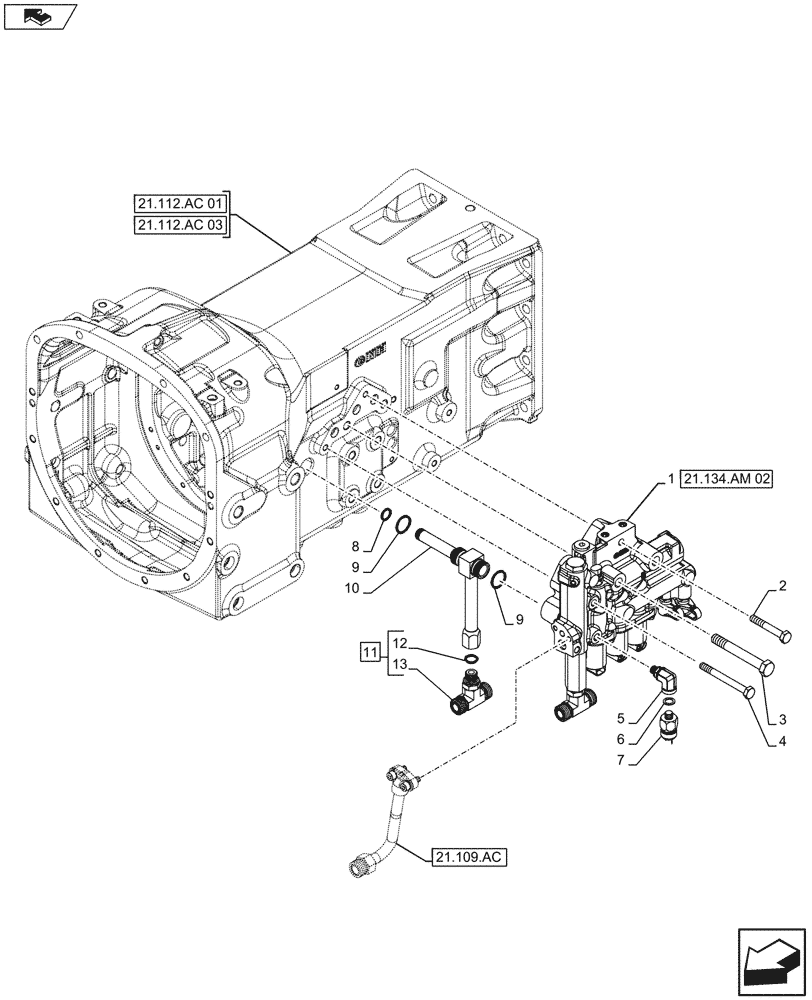 Схема запчастей Case IH FARMALL 115C - (21.134.AM[01]) - VAR - 744762, 744763 - TRANSMISSION CONTROL VALVE (21) - TRANSMISSION