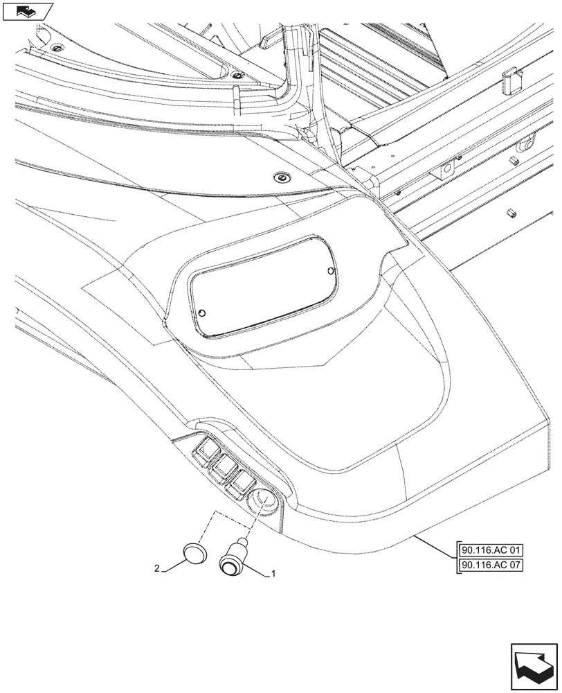 Схема запчастей Case IH FARMALL 115U - (55.048.AD) - VAR - 330833 - FENDER, PTO, SWITCH (55) - ELECTRICAL SYSTEMS