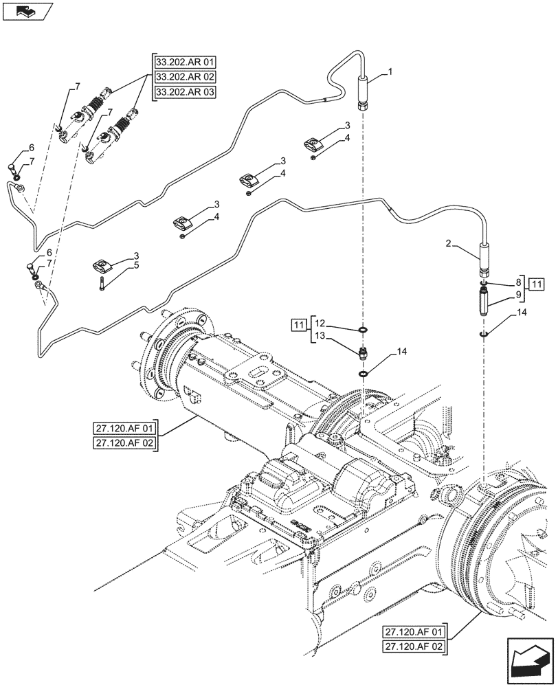 Схема запчастей Case IH FARMALL 105U - (33.202.AP) - STD + VAR - 743933 - BRAKE, HYDRAULIC LINE (33) - BRAKES & CONTROLS