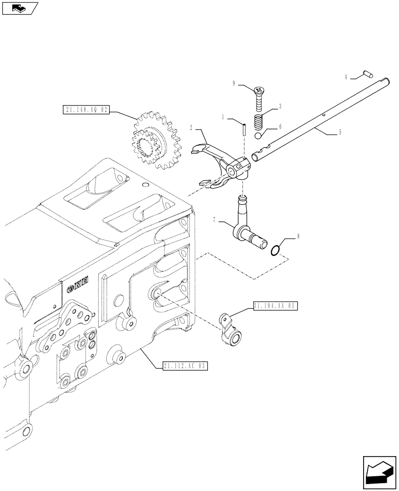 Схема запчастей Case IH FARMALL 115U - (21.148.AL[05]) - VAR - 332299 - TRANSMISSION (20X20), SHIFTER FORK (1ST/2ND) (21) - TRANSMISSION