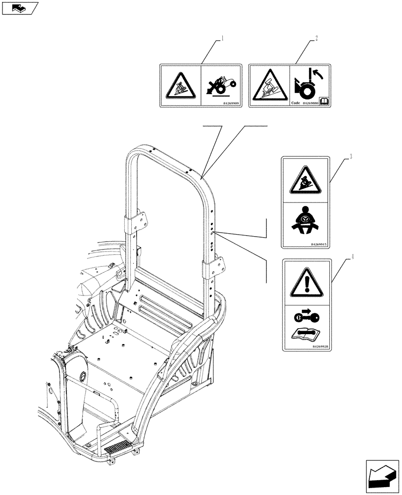Схема запчастей Case IH FARMALL 115C - (90.108.AC[25]) - VAR - 334220, 334222, 334223, 334230, 334231, 334232, 334356 - WARNING DECAL, W/O CAB - ISO (90) - PLATFORM, CAB, BODYWORK AND DECALS