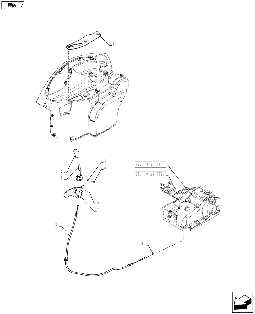 Схема запчастей Case IH FARMALL 115C - (37.108.AL[02]) - VAR - 743595, 743596 - LIFT-O-MATIC CONTROL, LEVER, W/O CAB - ISO (37) - HITCHES, DRAWBARS & IMPLEMENT COUPLINGS