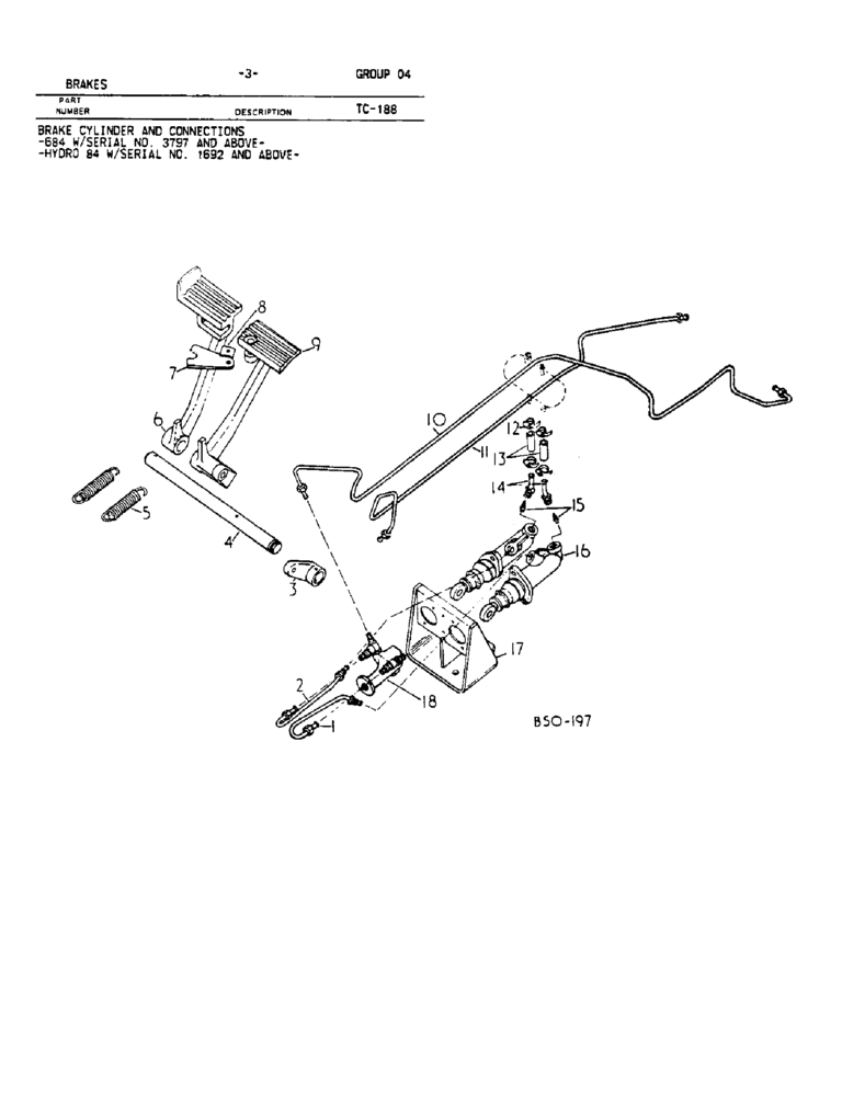 Схема запчастей Case IH HYDRO 84 - (04-03) - BRAKES, BRAKE CYLINDER AND CONNECTIONS, 684 WITH S/N 3797 & ABOVE, HYDRO 84 WITH S/N 1692 & ABOVE (5.1) - BRAKES