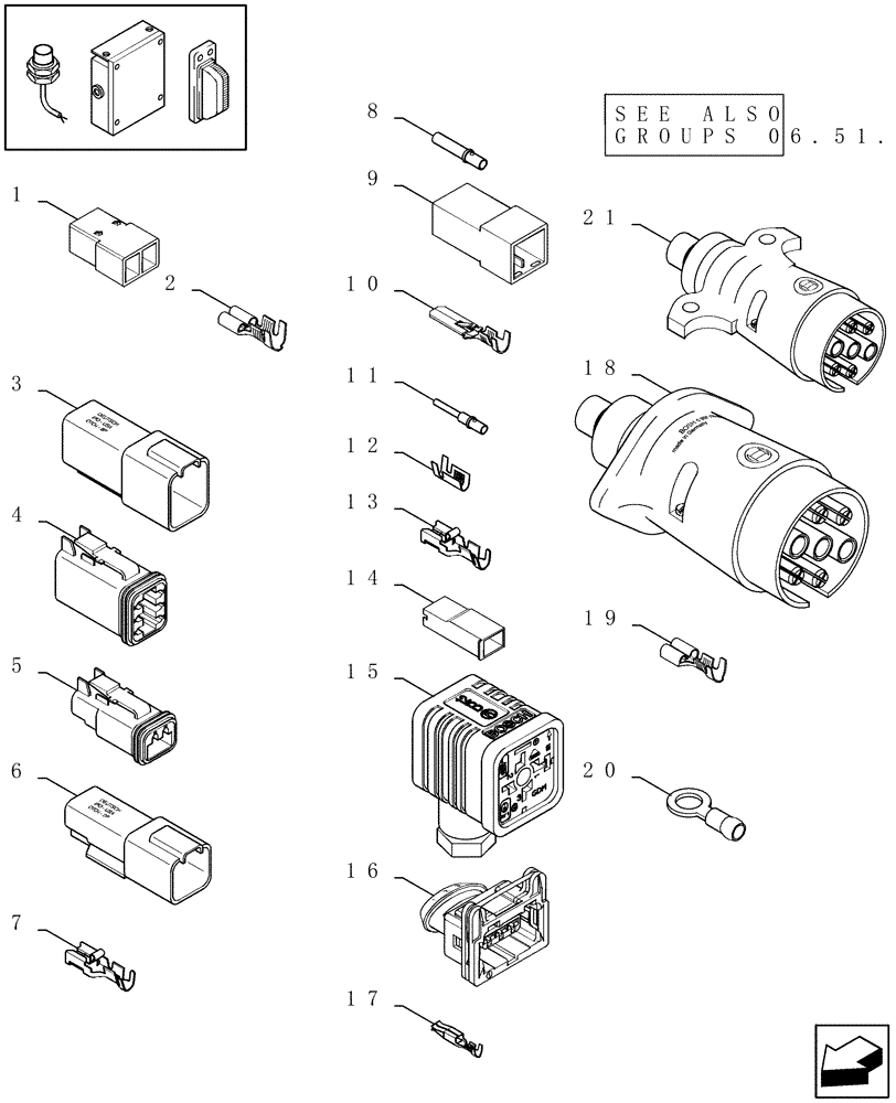 Схема запчастей Case IH LBX331P - (06.07[01]) - CONNECTORS (06) - ELECTRICAL SYSTEMS