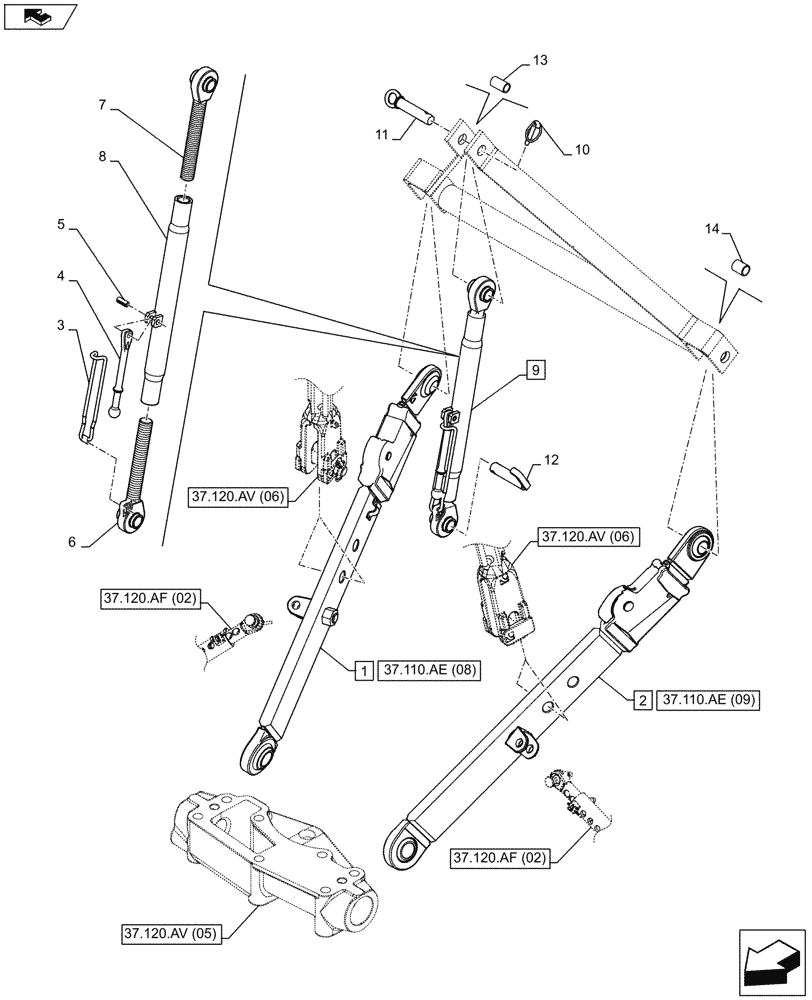 Схема запчастей Case IH FARMALL 85C - (37.110.AE[02]) - VAR - 743598 - LIFT ARM (37) - HITCHES, DRAWBARS & IMPLEMENT COUPLINGS