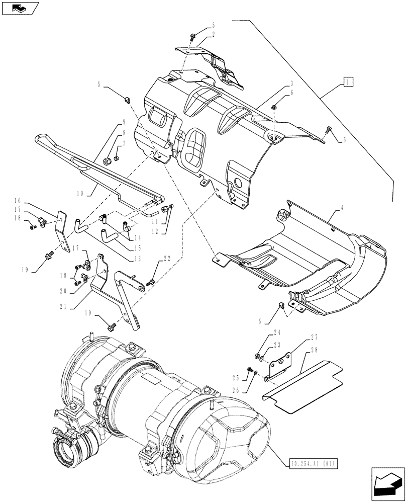 Схема запчастей Case IH FARMALL 115C - (10.254.AI[03]) - VAR - 390199, 391151, 743544, 743545 - EXHAUST SYSTEM, MUFFLER, HEAT SHIELD (10) - ENGINE