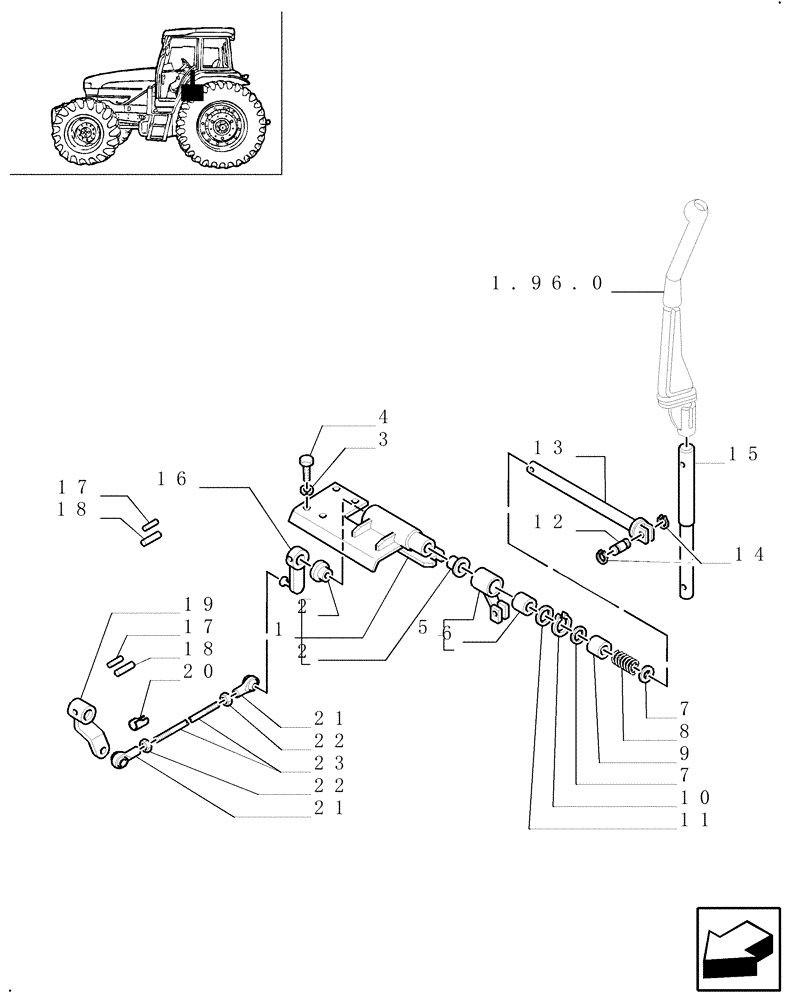 Схема запчастей Case IH JX100U - (1.34.2) - REVERSER CONTROL - LEVERS & TIE-RODS (04) - FRONT AXLE & STEERING