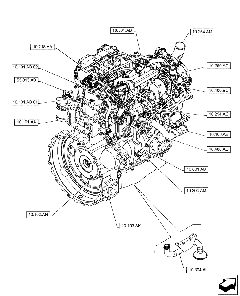 Схема запчастей Case IH F5HFL413A A001 - (00.000.10[02]) - PICTORIAL INDEX - ENGINE (10) - ENGINE