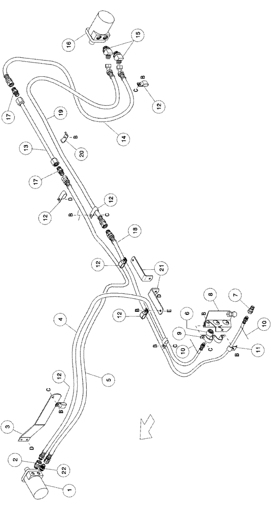 Схема запчастей Case IH 1052 - (09-13) - HYDRAULIC CIRCUIT - REEL DRIVE, 36.0 FOOT 3 DECK HEADER FACTORY CONFIGURED (09) - CHASSIS