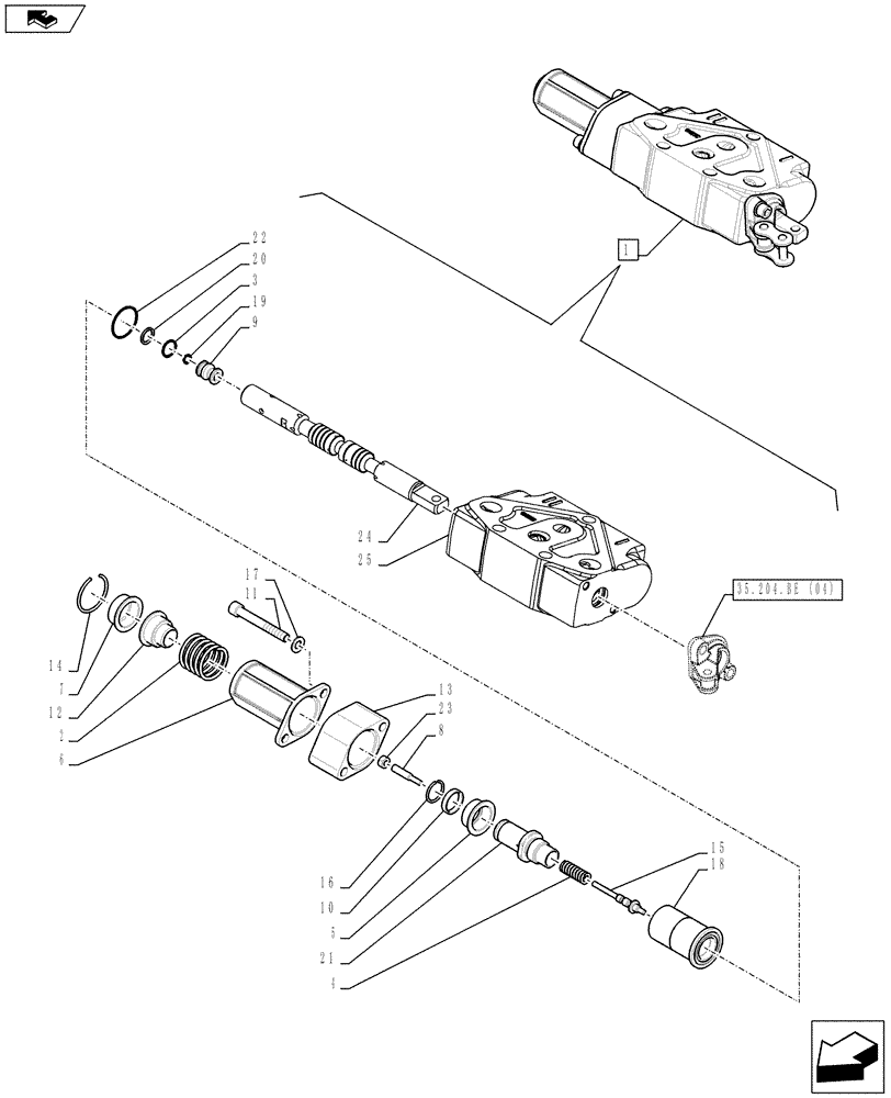 Схема запчастей Case IH FARMALL 105C - (35.204.BE[03]) - REMOTE CONTROL VALVE, DISTRIBUTOR, COMPONENTS (35) - HYDRAULIC SYSTEMS