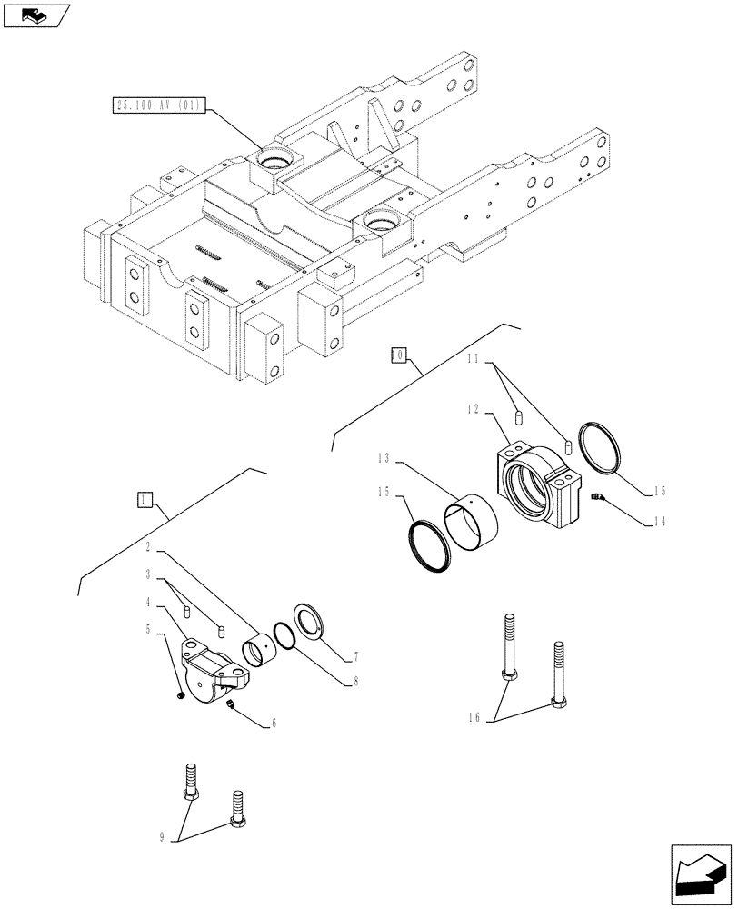Схема запчастей Case IH FARMALL 105C - (25.100.AI[01]) - FRONT AXLE, ARTICULATION, SUPPORT, 4WD (25) - FRONT AXLE SYSTEM