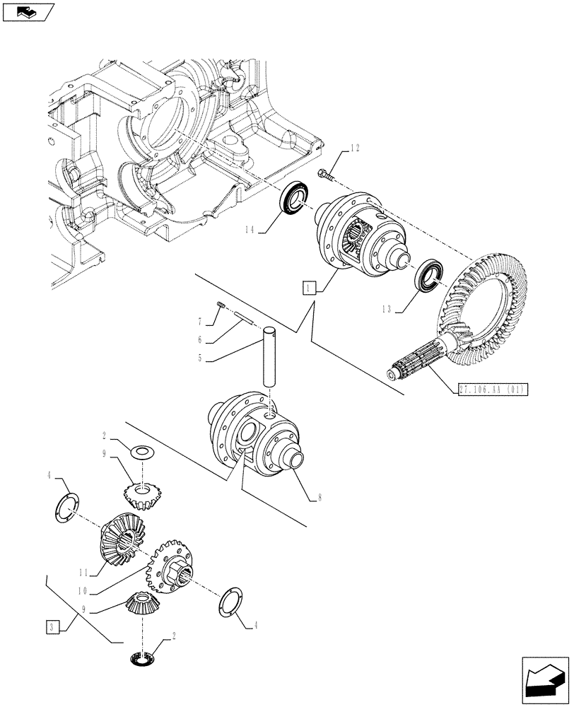 Схема запчастей Case IH FARMALL 95C - (27.106.AC[01]) - VAR - 390411, DIFFERENTIAL (27) - REAR AXLE SYSTEM