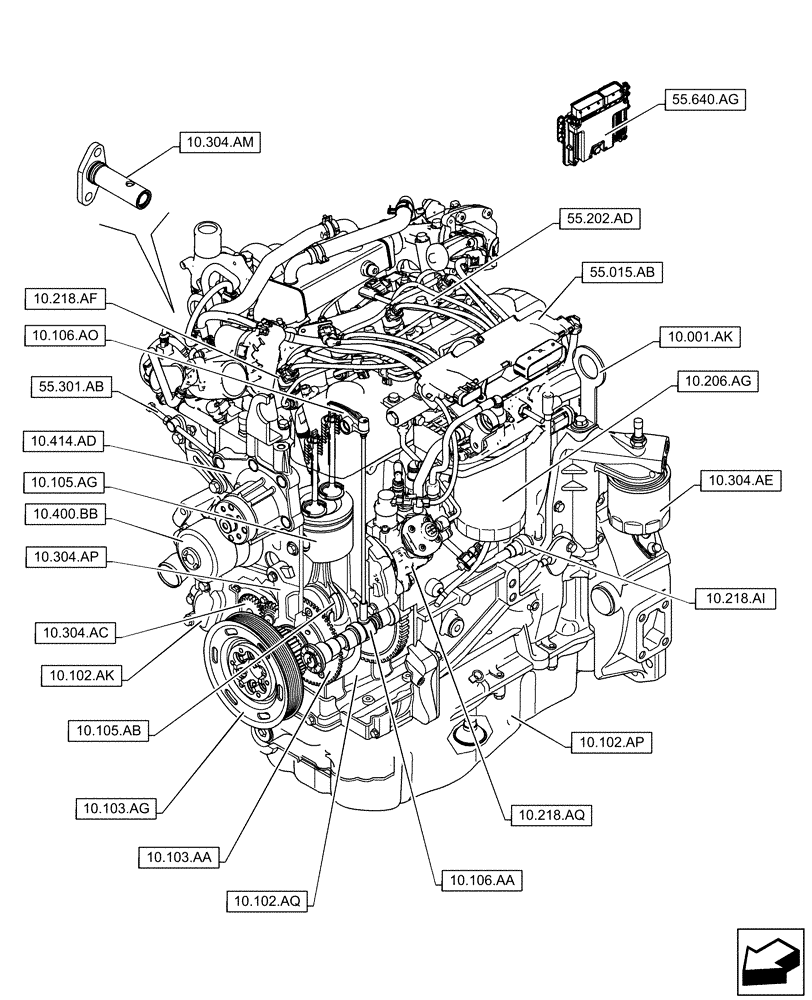 Схема запчастей Case IH F5HFL413A A001 - (00.000.10[01]) - PICTORIAL INDEX - ENGINE (10) - ENGINE