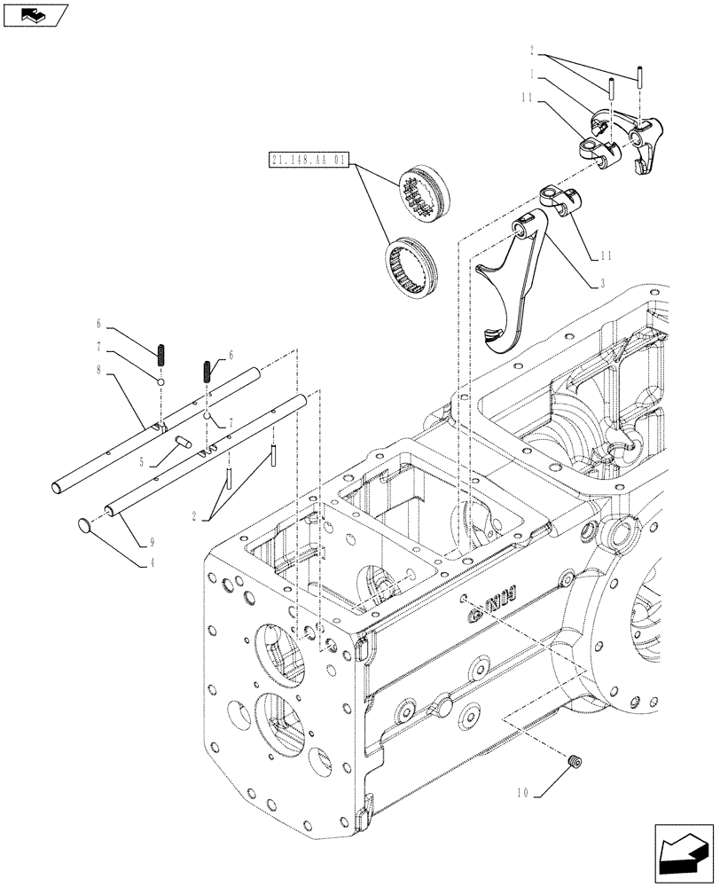 Схема запчастей Case IH FARMALL 115C - (21.148.AK[01]) - VAR - 744761 - TRANSMISSION, ROD & FORKS (21) - TRANSMISSION