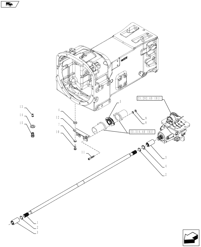 Схема запчастей Case IH FARMALL 115C - (23.314.AH[02]) - VAR - 332448 - DRIVE SHAFT, SUPPORT (23) - FOUR WHEEL DRIVE SYSTEM