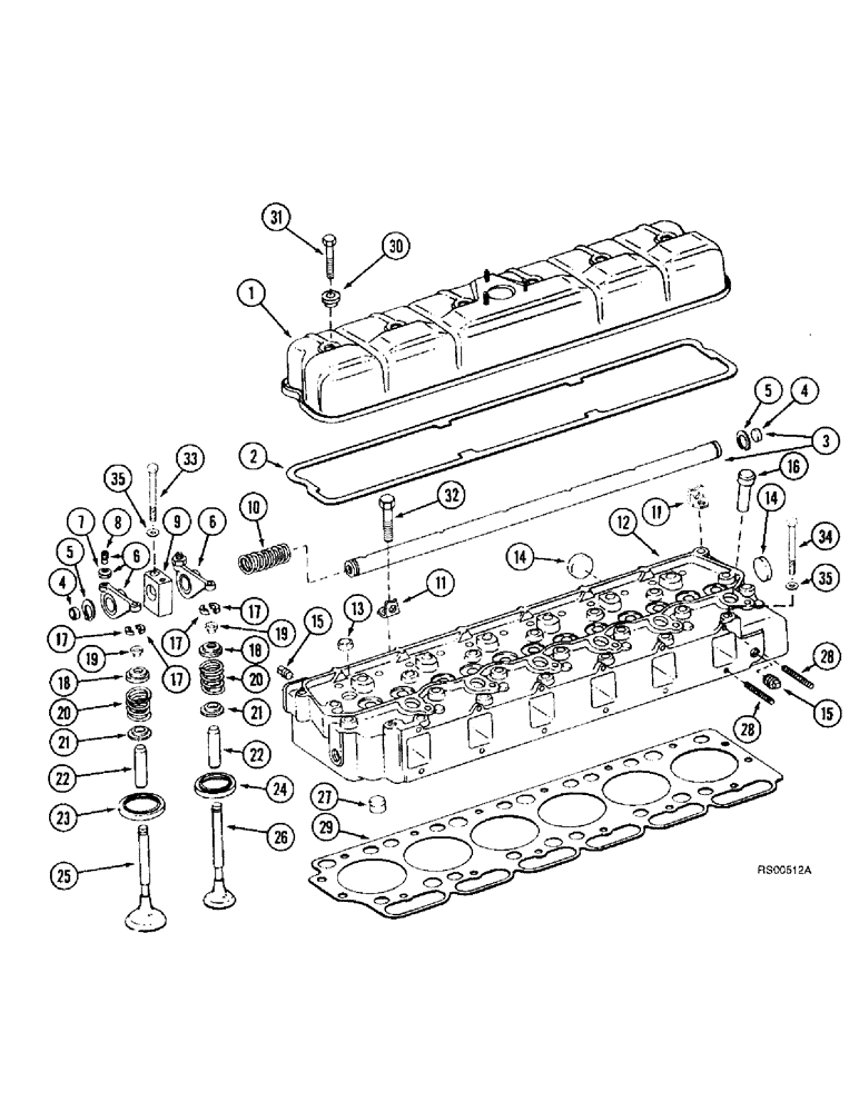 Схема запчастей Case IH 1680 - (2-28) - CYLINDER HEAD AND VALVE MECHANISM, DTI-466C DIESEL ENGINE (01) - ENGINE