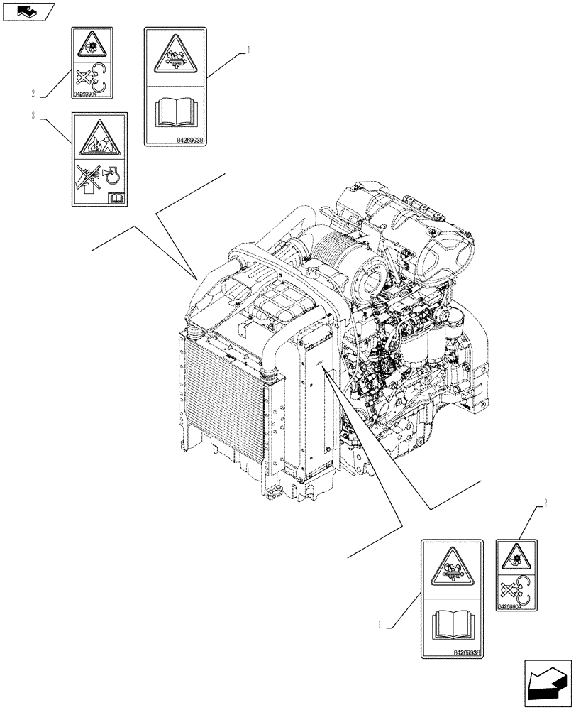 Схема запчастей Case IH FARMALL 115C - (90.108.AC[02]) - VAR - 334220, 334222, 334223, 334230, 334231, 334232, 334356 - WARNING DECAL - ISO (90) - PLATFORM, CAB, BODYWORK AND DECALS