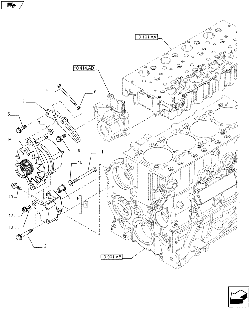 Схема запчастей Case IH SV300 - (55.301.AB) - ENGINE, ALTERNATOR MOUNTING (55) - ELECTRICAL SYSTEMS