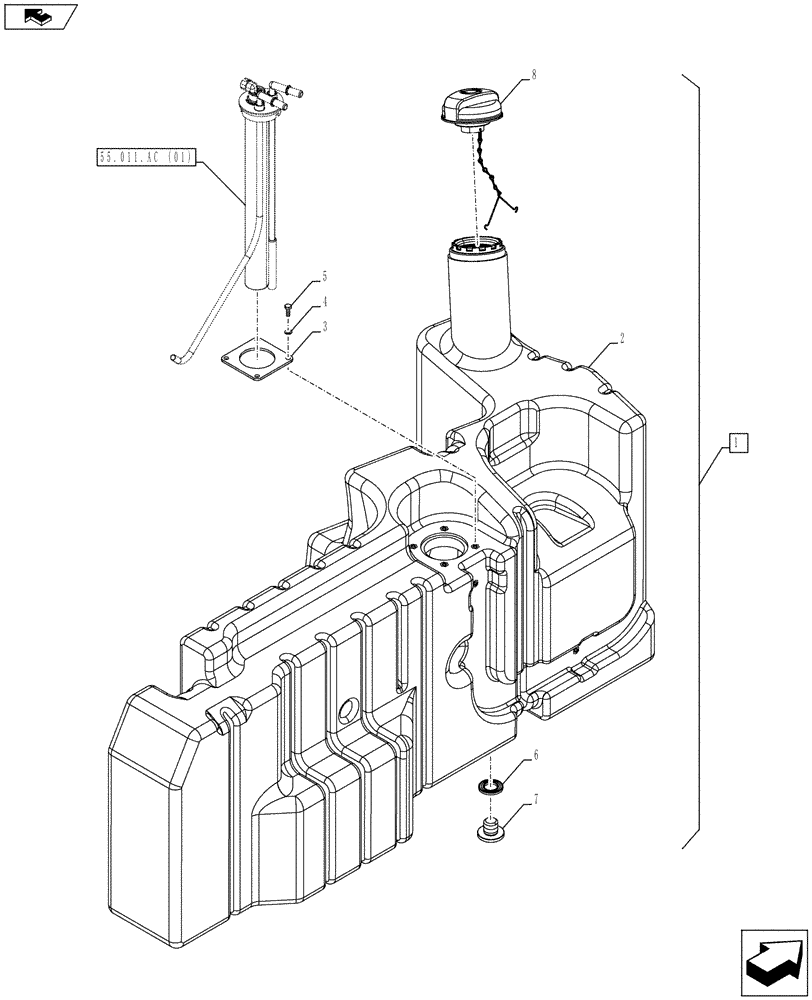 Схема запчастей Case IH FARMALL 85C - (10.216.AI[01]) - VAR - 743543, 744574 - FUEL TANK W/O PROTECTION (10) - ENGINE