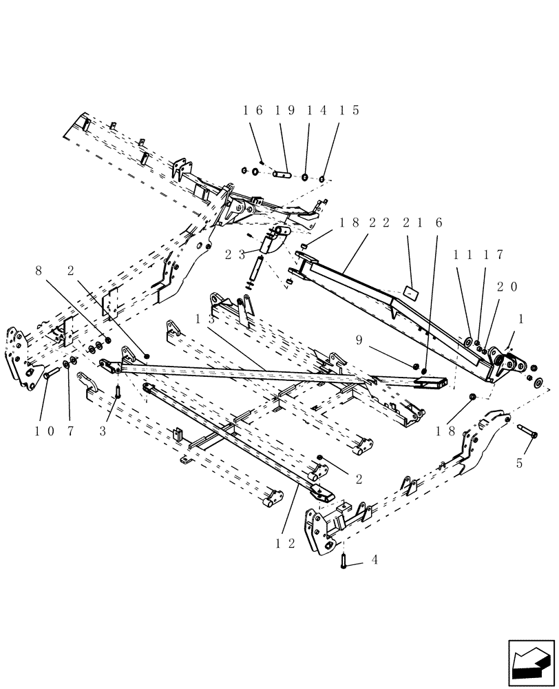 Схема запчастей Case IH ATX400 - (1.240.1) - 9 FIVE SECTION INNER WING BRACING AND ROCKSHAFT - 45 MODEL SHOWN (12) - FRAME