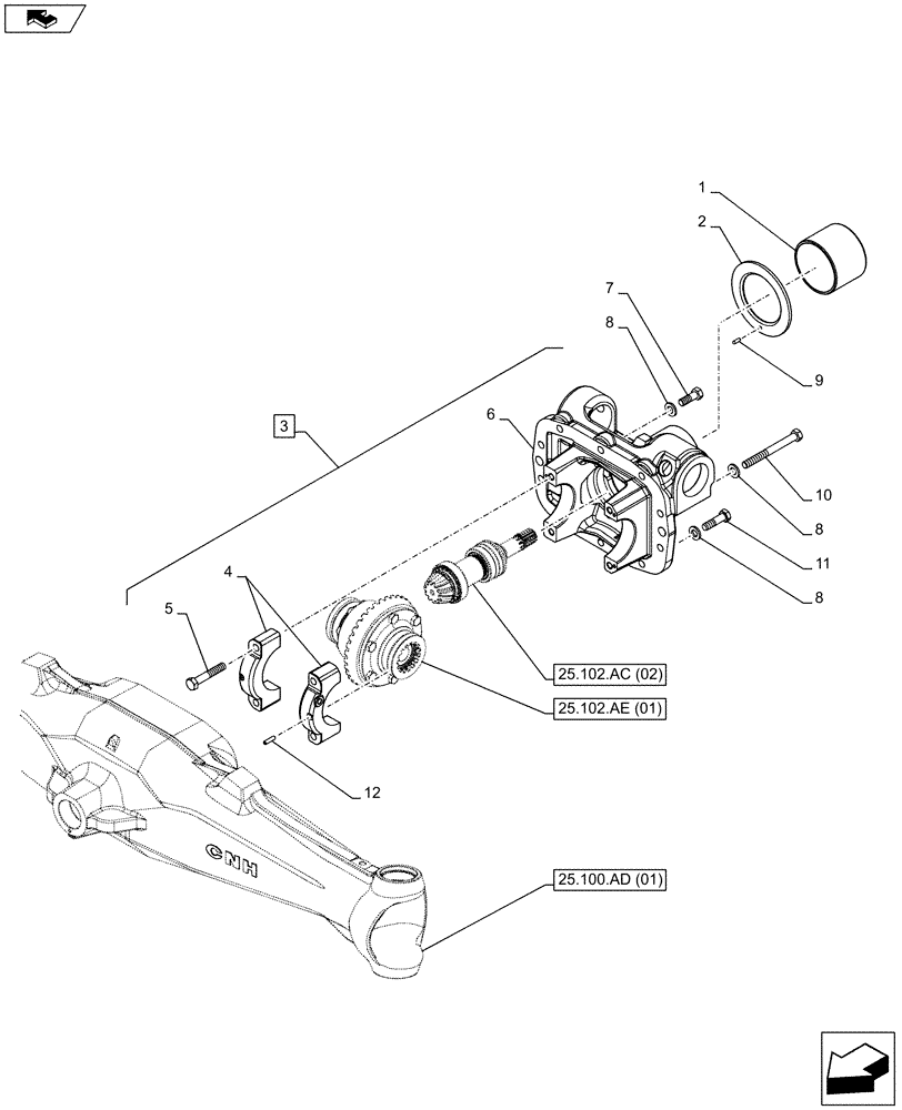 Схема запчастей Case IH FARMALL 95C - (25.102.AC[01]) - VAR - 744580, 744782 - 4WD, FRONT AXLE, DIFFERENTIAL CARRIER (25) - FRONT AXLE SYSTEM