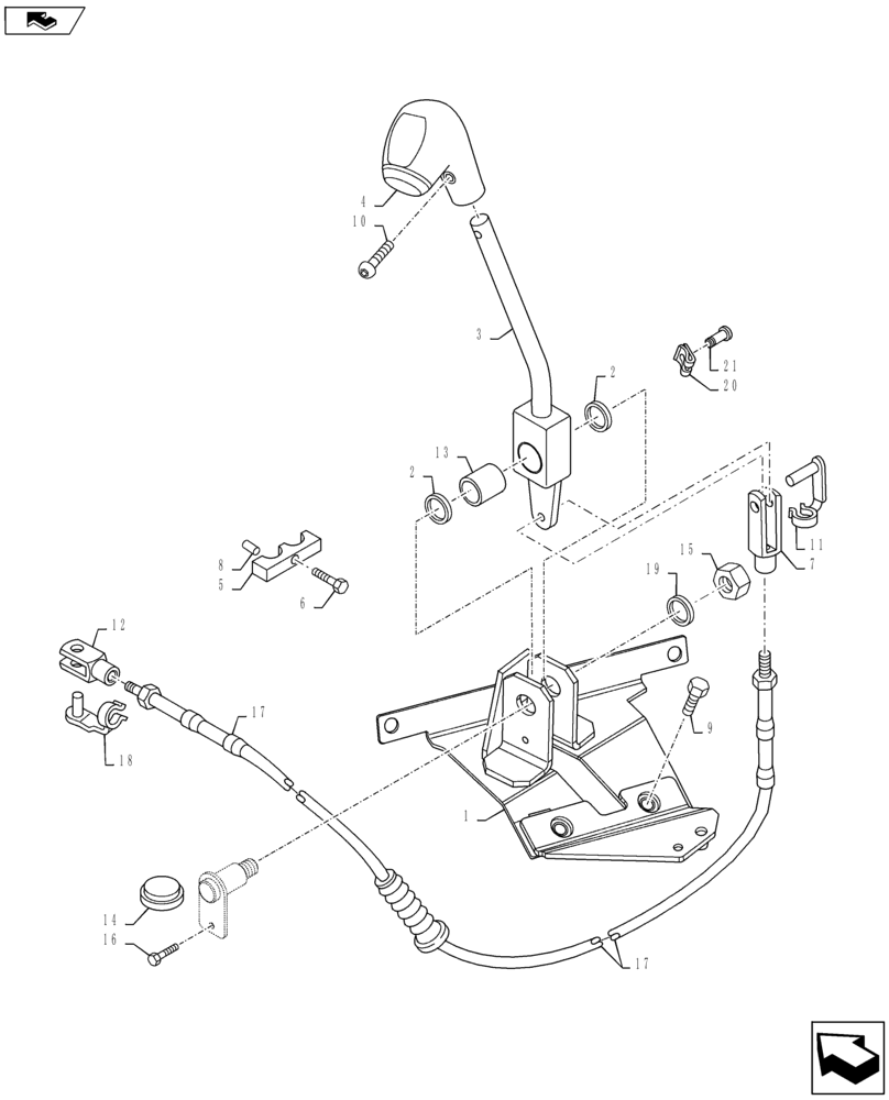 Схема запчастей Case IH MAXXUM 140 - (21.133.AG[01]) - TRANSMISSION 16X16 AND 17X16 (40 KM/H), SPS - SPEED GEARSHIFT CONTROL LEVER (21) - TRANSMISSION