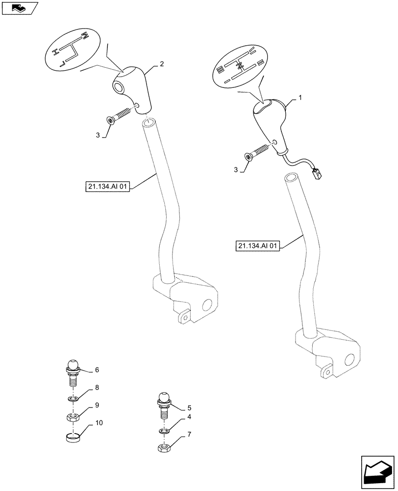 Схема запчастей Case IH MAXXUM 140 - (21.134.AI[02]) - TRANSMISSION 24X24 (40 KM/H) HI-LO - SPEED GEARSHIFT CONTROL LEVER (21) - TRANSMISSION