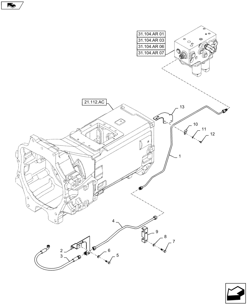 Схема запчастей Case IH MAXXUM 140 - (25.102.AT[02]) - VAR - 330408, 330409, 330416 - DIFFERENTIAL LOCK LINES - 4WD FRONT AXLE (25) - FRONT AXLE SYSTEM