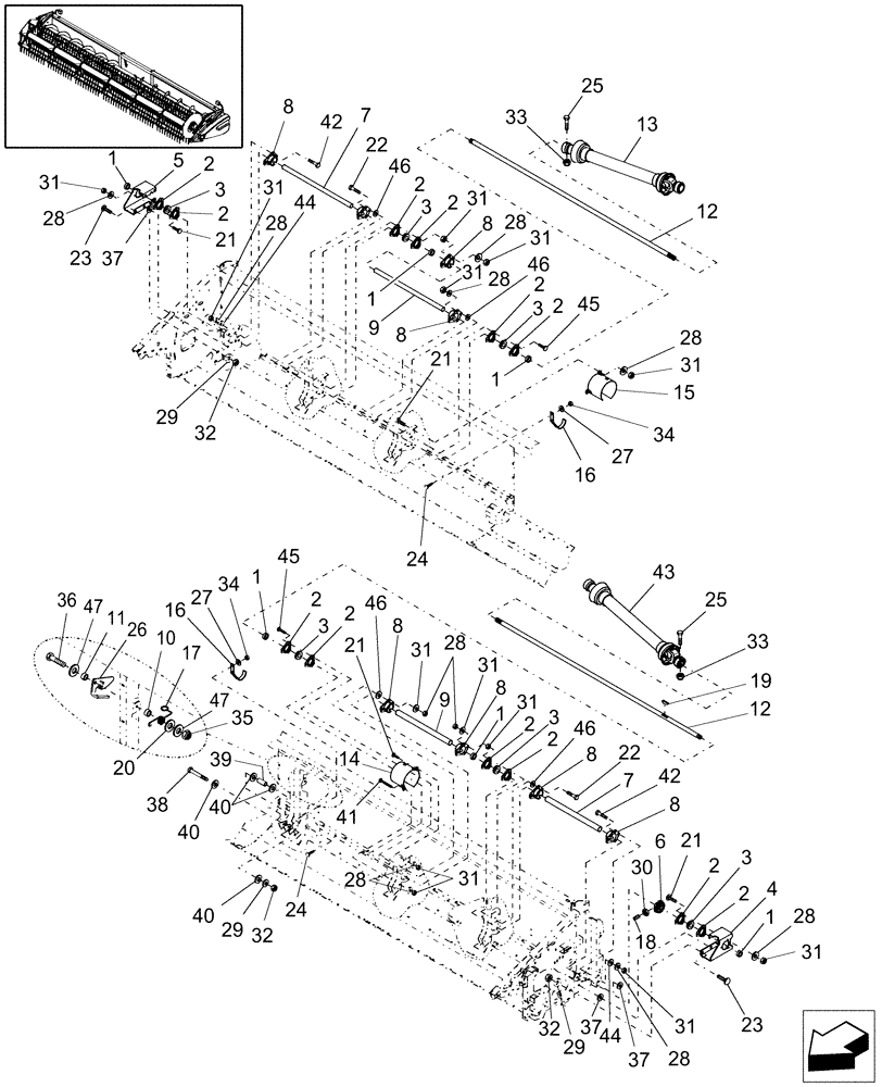 Схема запчастей Case IH 2020 - (20.03.02[1]) - MAIN SHAFT, 2010/2020, 25 FT, DOUBLE DRIVE, BPIN CBJ021301 [INCLUDES ALL HAJ PINS] (58) - ATTACHMENTS/HEADERS