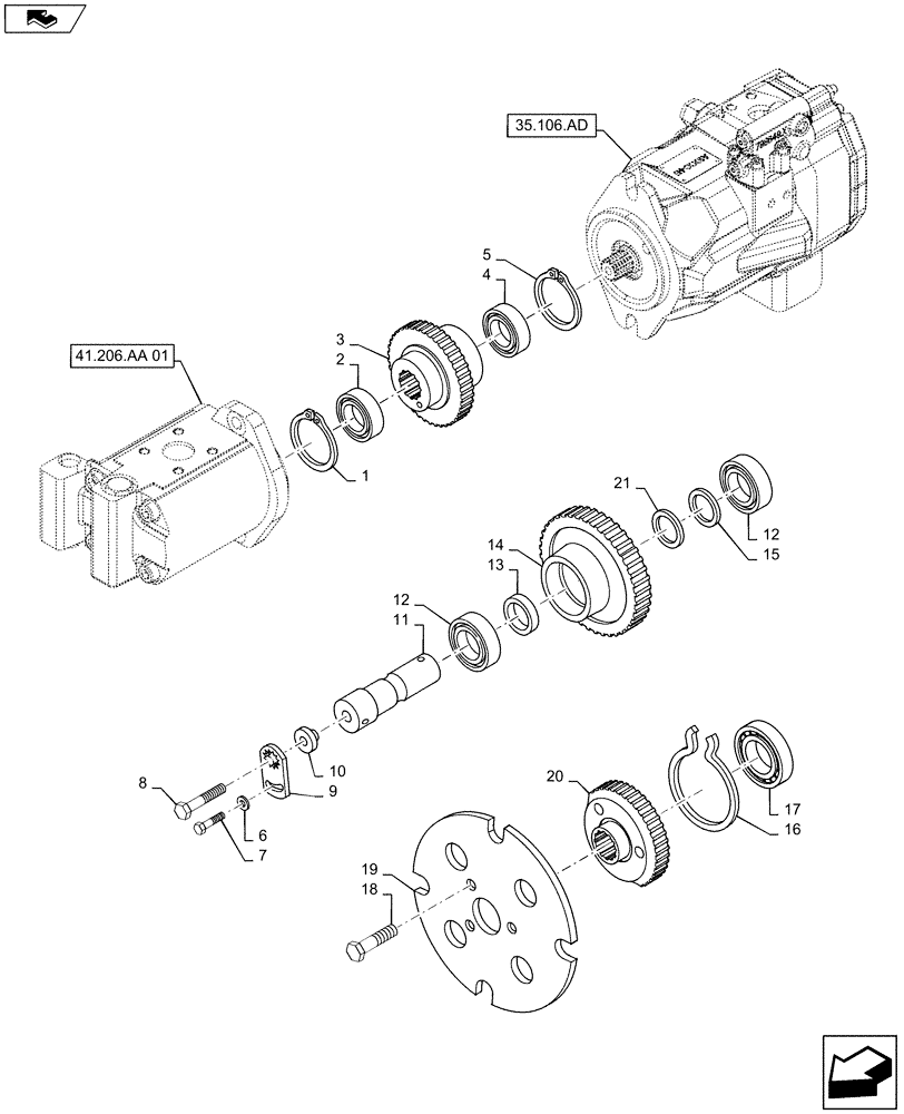 Схема запчастей Case IH MAXXUM 120 - (21.900.AA) - HYDRAULIC PUMPS GEARS (21) - TRANSMISSION