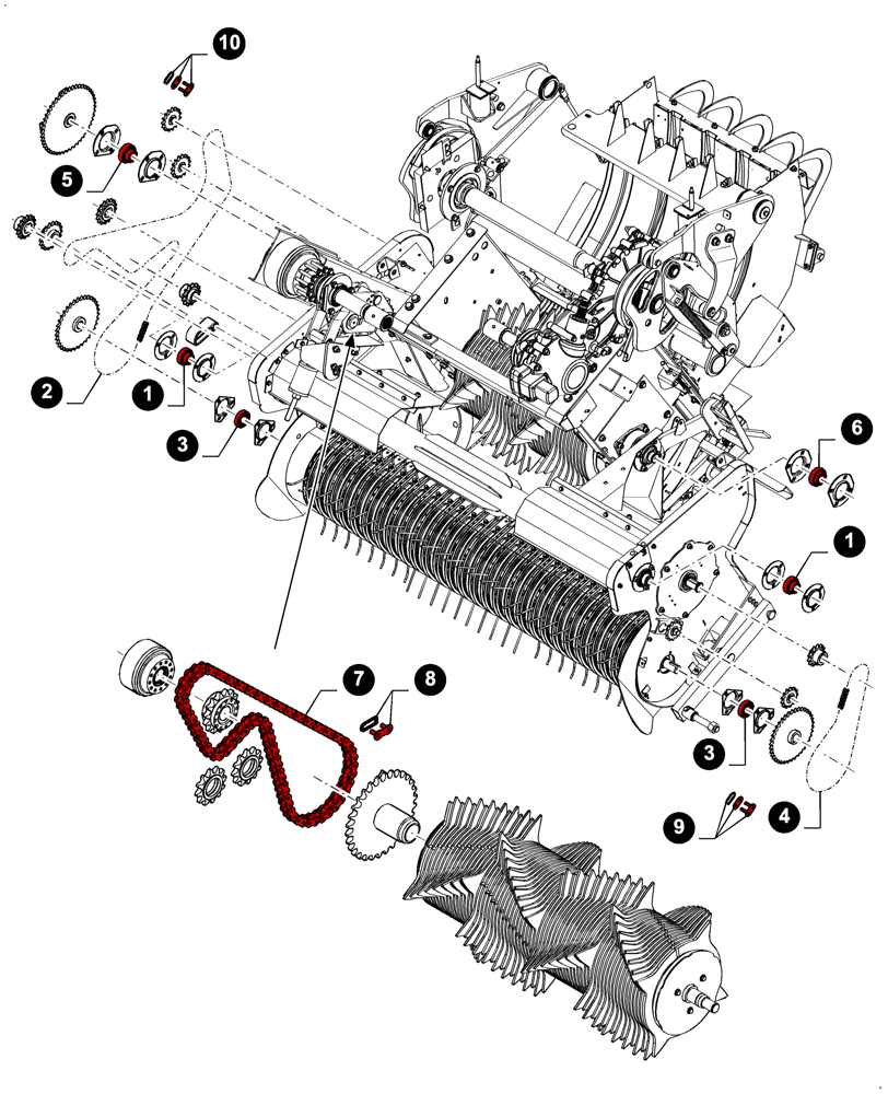 Схема запчастей Case IH LB424R XL - (05.100.04[09]) - MAINTENANCE PARTS, ROTOR CUTTER - ROTOR DRIVE (05) - SERVICE & MAINTENANCE