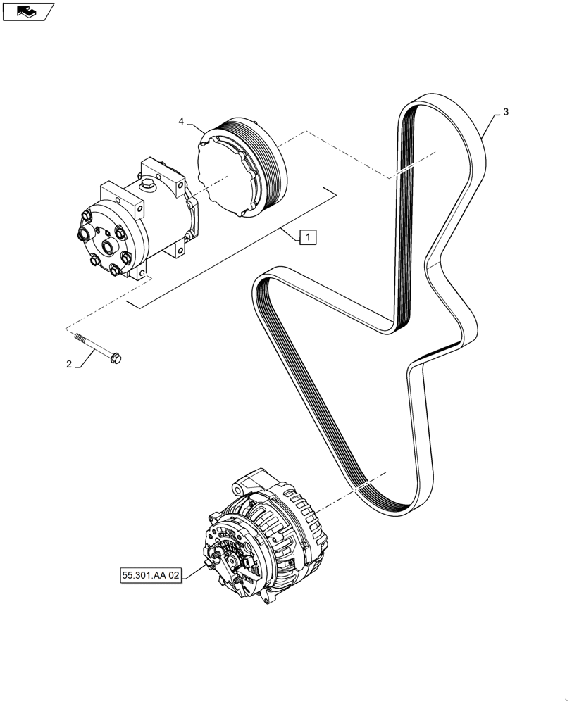 Схема запчастей Case IH 6130 - (50.200.AT [02]) - AIR CONDITIONING - COMPRESSOR MOUNTING AND DRIVE-61/7130 CURSOR 9 (50) - CAB CLIMATE CONTROL